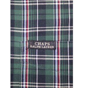 VTG CHAPS RALPH LAUREN REGULAR FIT SHIRT 100% COTTON GREEN/NAVY PLAID LARGE, L